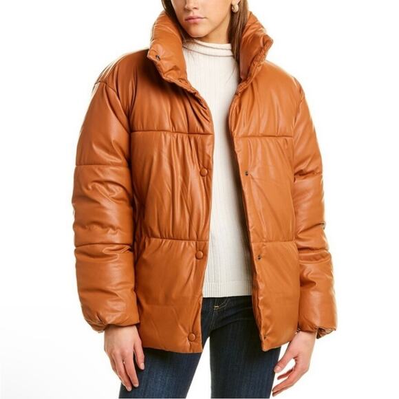 NVLT Cognac Oversized faux Leather Puffer Winter Coat Jacket down alternative XS - Picture 15 of 15